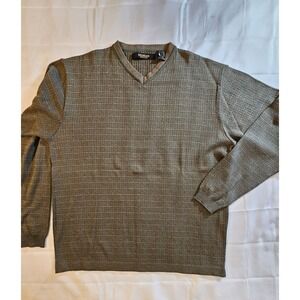 Bachrach Green Brown Waffle Knit V Neck Sweater L